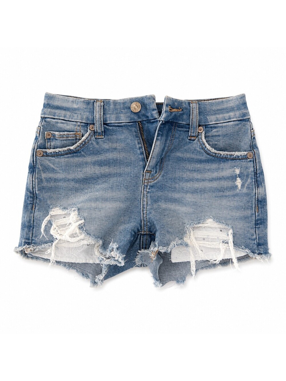 American Eagle Women's Light Wash Distressed Denim High-Rise Cutoff Shorts Size